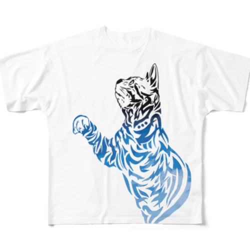 猫トライバル×青空 All-Over Print T-Shirt