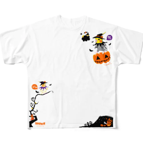 Flying Pumpkin オカメインコのハロウィン 大きめワンポイント系 0461 All-Over Print T-Shirt