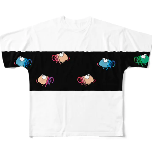 カメレオンワラワラ　黒ボーダー All-Over Print T-Shirt