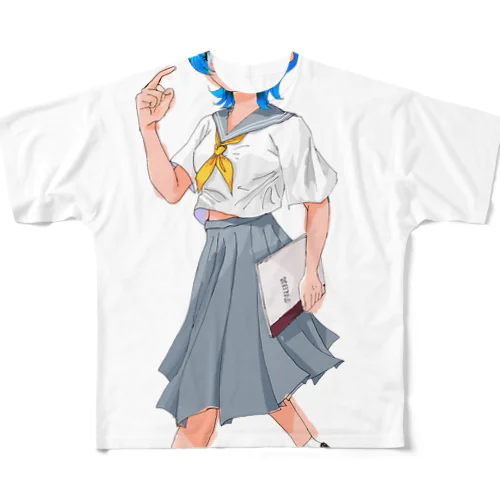 日直セーラー女の子 フルグラフィックTシャツ