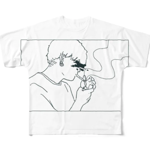 たばこ男子 黒線ver. All-Over Print T-Shirt