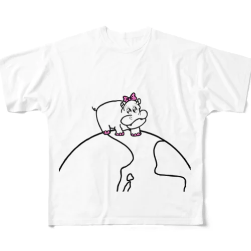 幸福Hippo フルグラフィックTシャツ