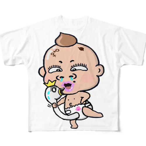 ゆーこBaby 白鳥をギュッ フルグラフィックTシャツ