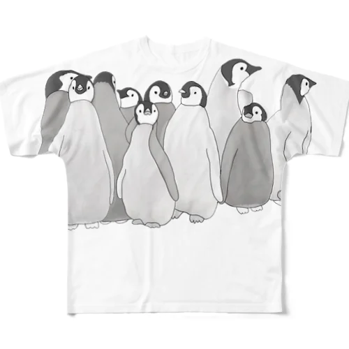 寄り添うペンギン　 フルグラフィックTシャツ