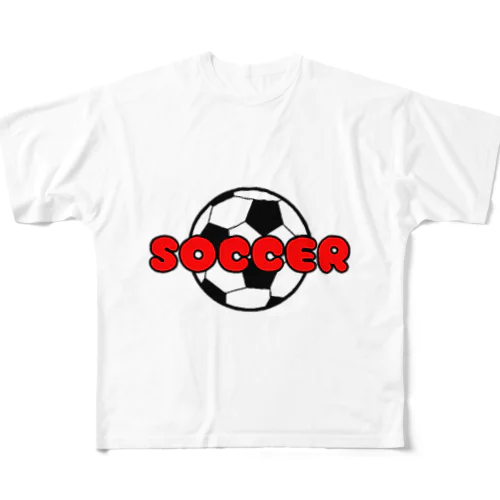 サッカーボール柄（レッド） フルグラフィックTシャツ
