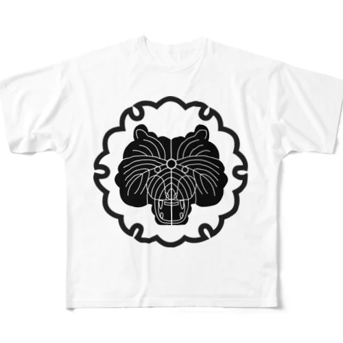 動物家紋。H.T.（雪輪にトラ）黒 All-Over Print T-Shirt