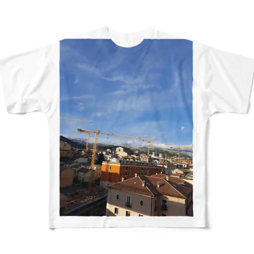 ラクイラの橋Ponte Belvedereからの景色 All-Over Print T-Shirt