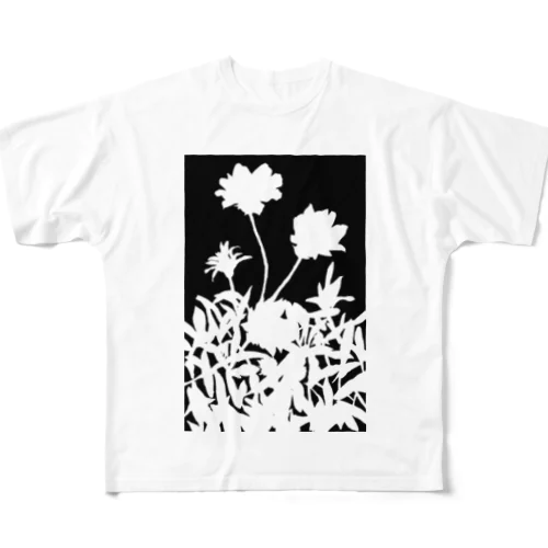 花咲く小径②黒 フルグラフィックTシャツ
