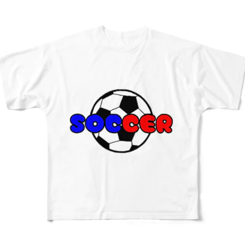 サッカーボール柄（赤/青） フルグラフィックTシャツ