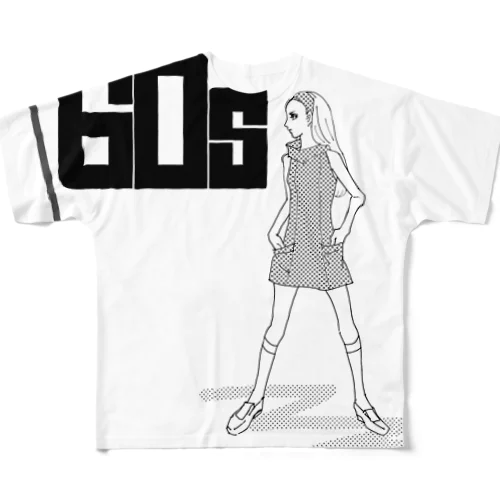 60年代レトロ☆Cute girl フルグラフィックTシャツ