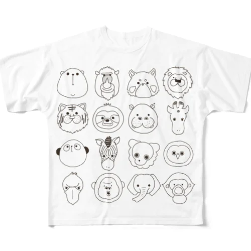 どうぶつの顔がいっぱい@Reezoo フルグラフィックTシャツ