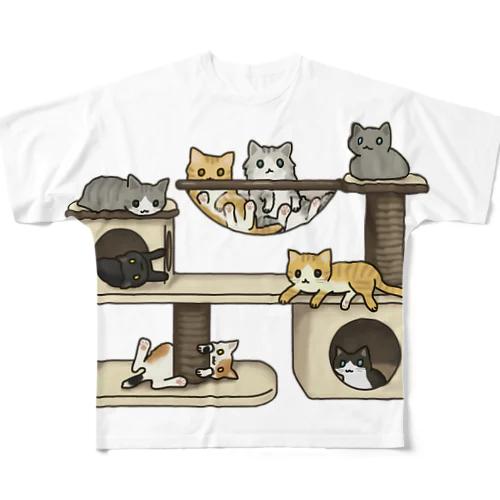 キャットタワー フルグラフィックTシャツ