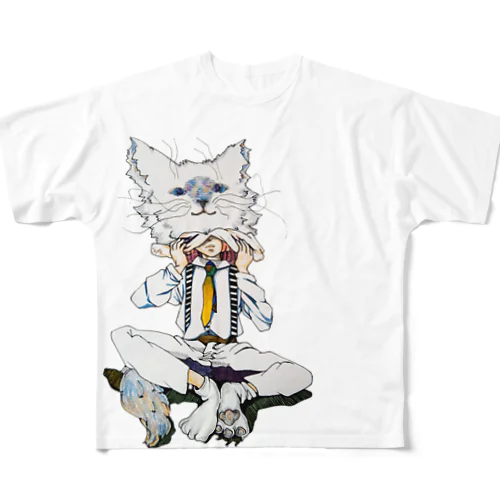 チャリティー【ねこをかぶる·深くかぶる】 フルグラフィックTシャツ