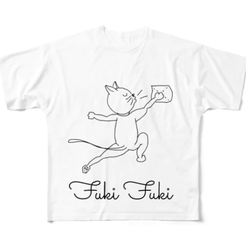 ネコがフキフキ。 フルグラフィックTシャツ