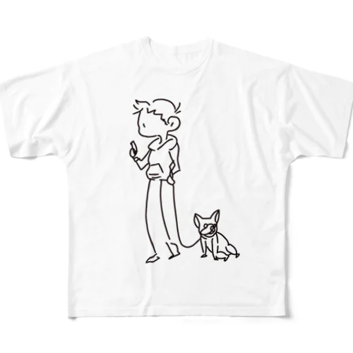 Dog-walking細 All-Over Print T-Shirt