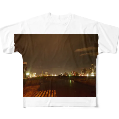 夜の街の風景 フルグラフィックTシャツ