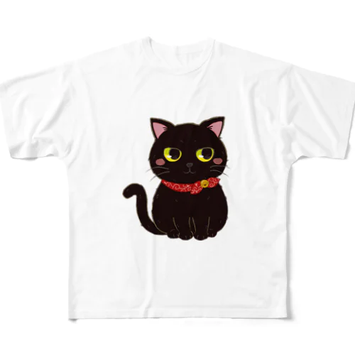 nozomiさんコラボ 黒猫 All-Over Print T-Shirt