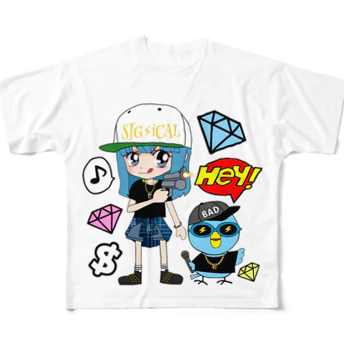 ギャングスタ小鳥遊エリ＆唯我HIPHOP丸シリーズ フルグラフィックTシャツ