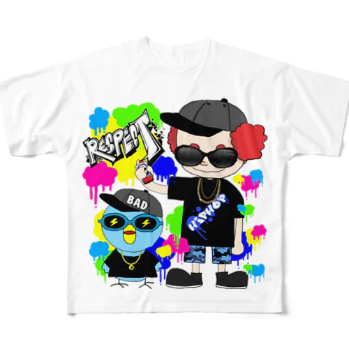 ギャングスタ＆唯我HIPHOP丸シリーズ All-Over Print T-Shirt