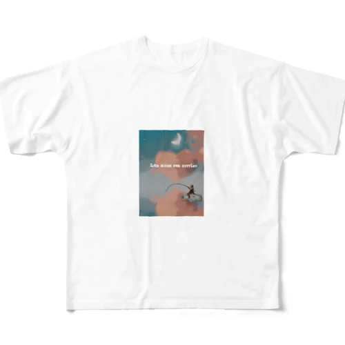 笑顔(釣り)をする月少女 フルグラフィックTシャツ