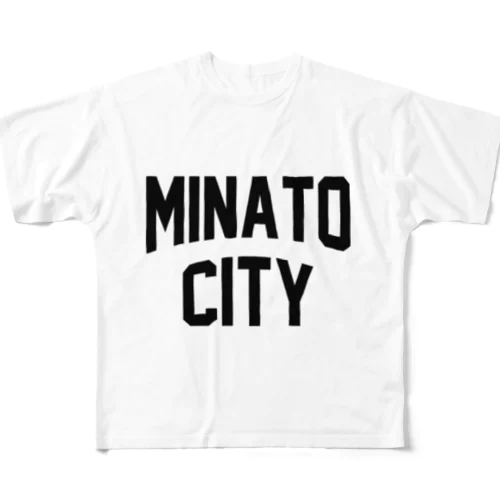 港区 MINATO CITY ロゴブラック フルグラフィックTシャツ