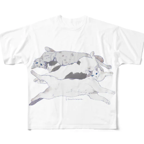 長い猫トリプル フルグラフィックTシャツ