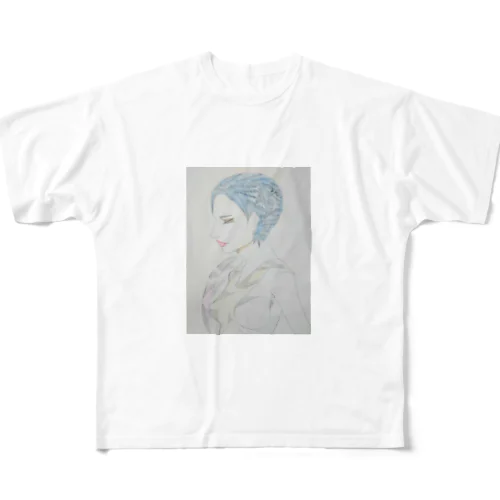 美人画series 青髪 フルグラフィックTシャツ