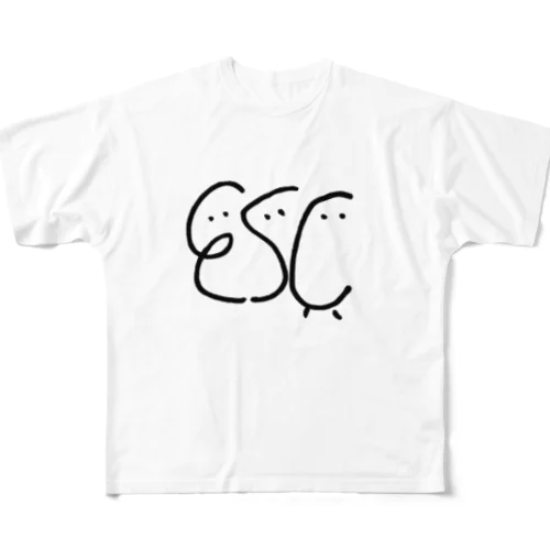 Escくん(くらしっく:白） フルグラフィックTシャツ