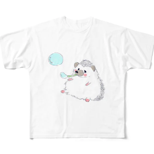 オリジナルイラスト　ハリネズミのソフィー、風船を作って遊ぶ。 フルグラフィックTシャツ