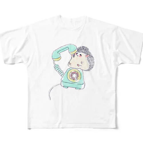 オリジナル　ハリネズミのソフィー、ダイヤル式電話をかける。 All-Over Print T-Shirt