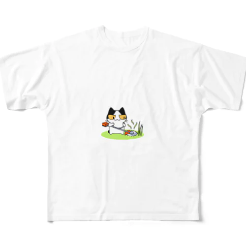 草刈り猫 All-Over Print T-Shirt