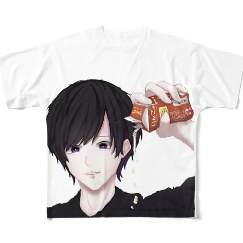 黒髪男子（リンゴジュース） フルグラフィックTシャツ
