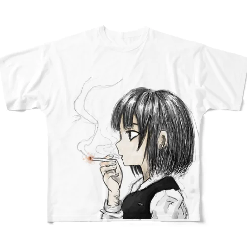 西広島駅にいる女の子 フルグラフィックTシャツ