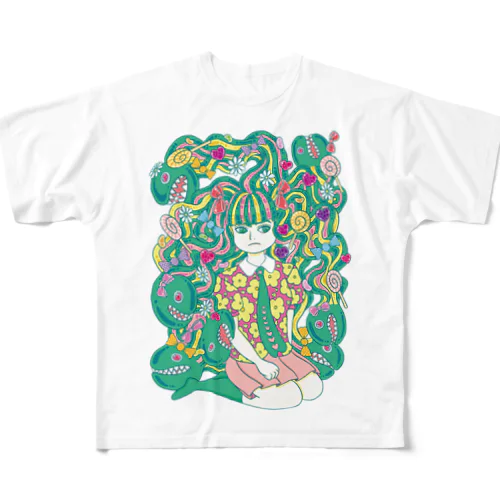 メドゥーサの少女 フルグラフィックTシャツ