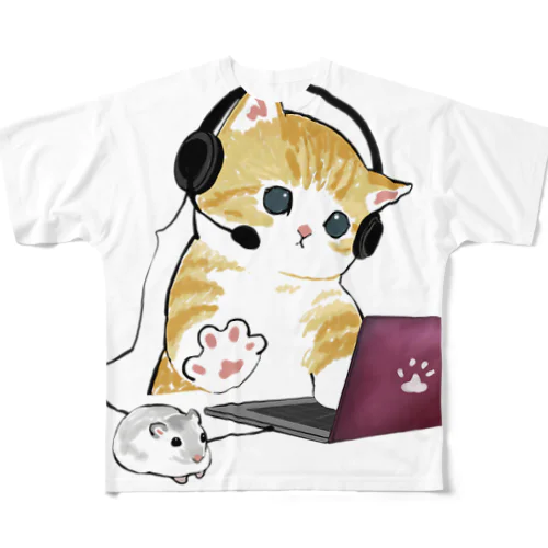 在宅勤務のプロ、その名は猫。 All-Over Print T-Shirt