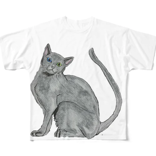 猫_ロシアンブルー フルグラフィックTシャツ