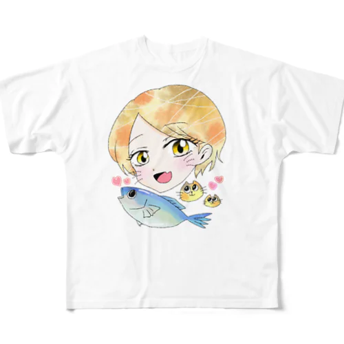 三毛猫さん女の子！ フルグラフィックTシャツ