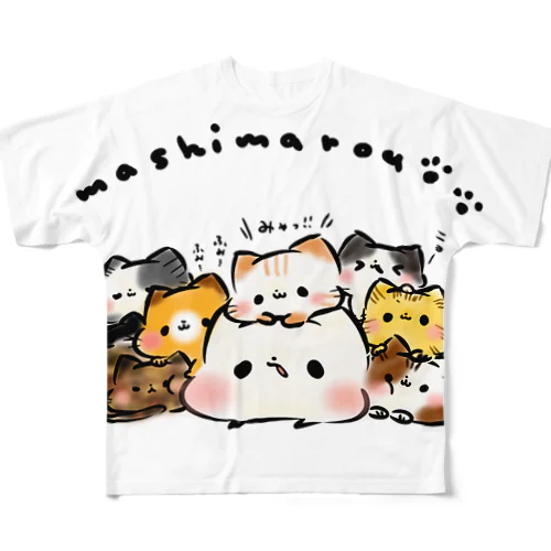 山盛り猫ましまろう フルグラフィックTシャツ