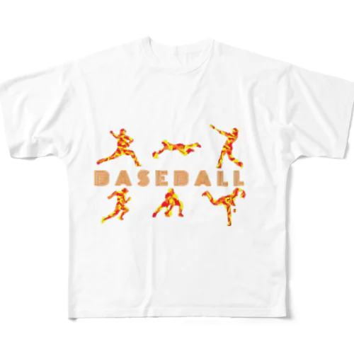 野球迷彩柄レッド系 フルグラフィックTシャツ
