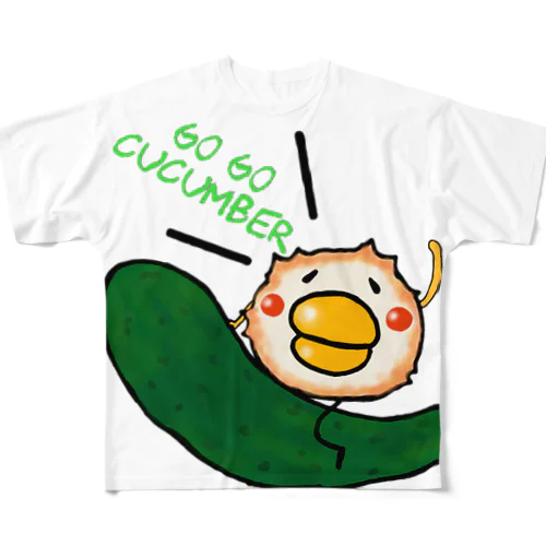 GO GO Cucumberちくわぴよ→黒ロゴ フルグラフィックTシャツ