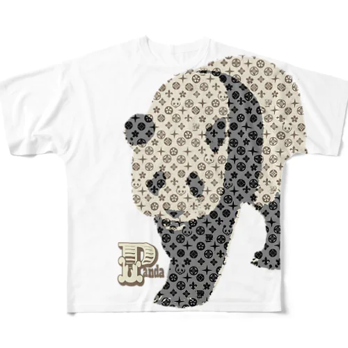 パンダのモノグラム風柄 フルグラフィックTシャツ