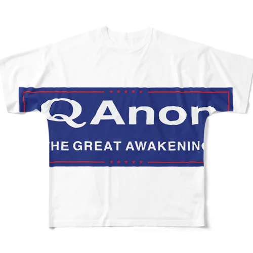 QAnon THE GREAT AWAKENING! 白ロゴ フルグラフィックTシャツ