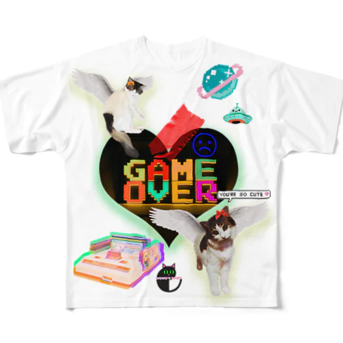GAME OVER-ハート型 フルグラフィックTシャツ
