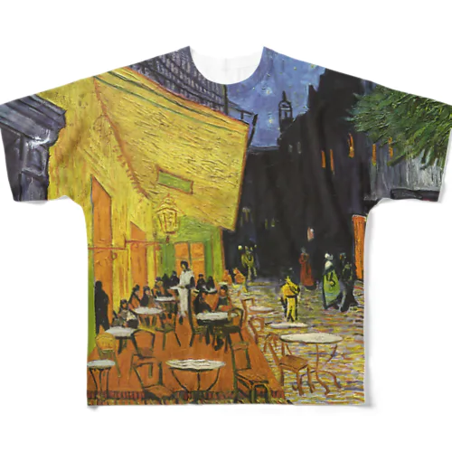 ゴッホ / 夜のカフェテラス （Terrasse du café le soir） 1888 with Selbstbildnis 1887 All-Over Print T-Shirt