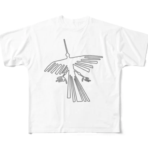 ナスカの地上絵　コンドル（グレー） フルグラフィックTシャツ