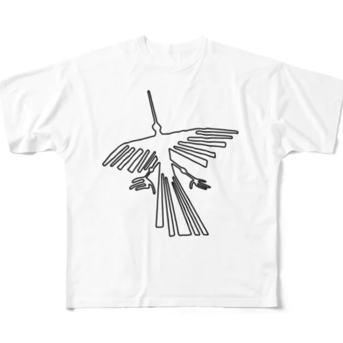 ナスカの地上絵　コンドル（黒） フルグラフィックTシャツ