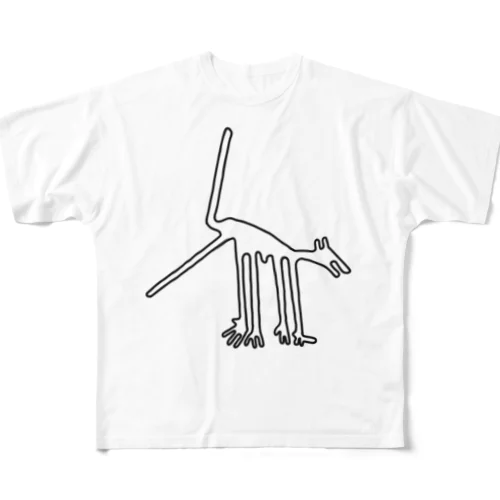 ナスカの地上絵　犬（黒） All-Over Print T-Shirt