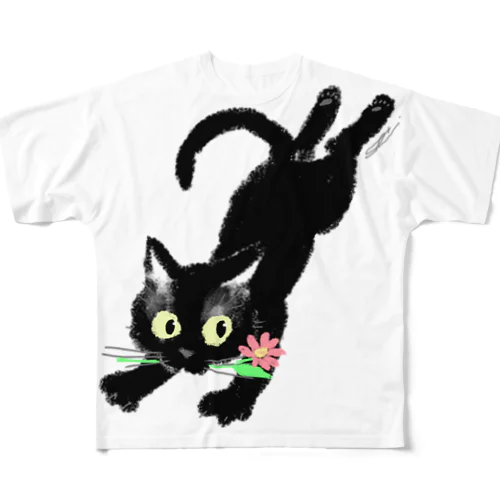 黒猫チョコちゃんお花を届けに フルグラフィックTシャツ