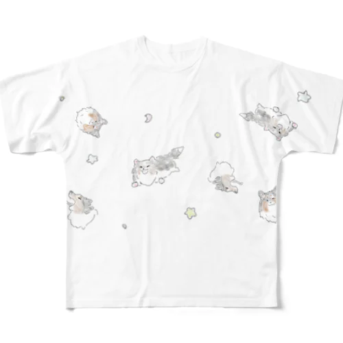 ふわふわ💭シェルティ（トライ） フルグラフィックTシャツ