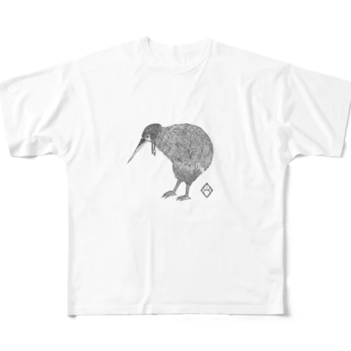 動物：キウィ/Kiwi monochrome ver. フルグラフィックTシャツ